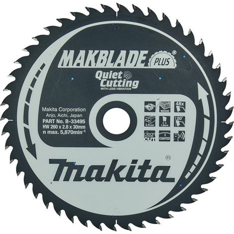 Hoja de sierra circular MAKITA B-33495, Makblade+ T.C.T, 260 x 30 mm, 48 dientes, para madera (1/2)