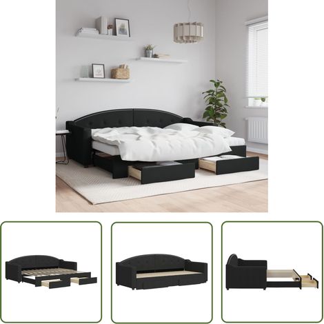 The Living Store Lit de jour avec gigogne et tiroirs sans matelas noir 80x200 cm - Canapé Lit - Lit Gigogne - Meuble Multifonctionnel - Lit D'appoint - Rangements Intégrés (1/5)