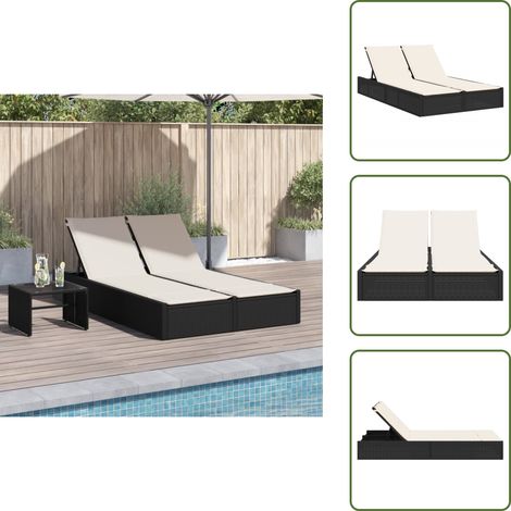 Doppel-Sonnenliege mit Kissen Schwarz Poly Rattan - Doppel Liege - Sonnenliege - Gartenliege - Outdoor Liege - Poolliege (1/5)
