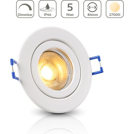 Einbauspot IP44 rund starr - Farbe: weiß - LED Leuchtmittel: GU10 5W warmweiß dimmbar (1/5)