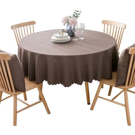 Nappe ronde Coton Lin 240cm Marron Foncé Anti-taches