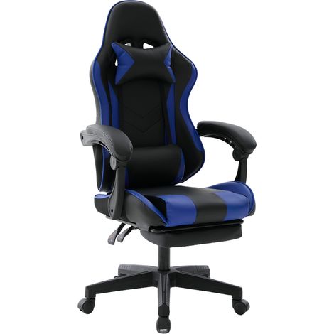 Chaise gaming ergonomique en similicuir avec repose-pieds – Bleu