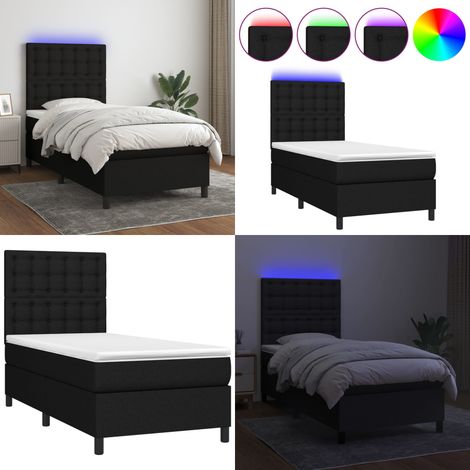 Sommier à lattes de lit avec matelas et LED Noir 80x200cm Tissu - Sommier Tapissier - Lit Avec Led - Matelas Ressorts Ensachés - Tête De Lit Ajustable - Éclairage LED - Home & Living (1/5)