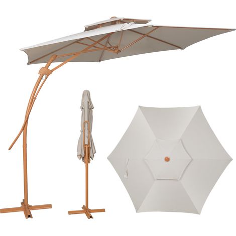 Puluomis Parasol déporté inclinable 3M avec sangle de fixation - Inclinaison réglable - Rotatif 360° - Conception à double toit ventilé-Beige (1/5)