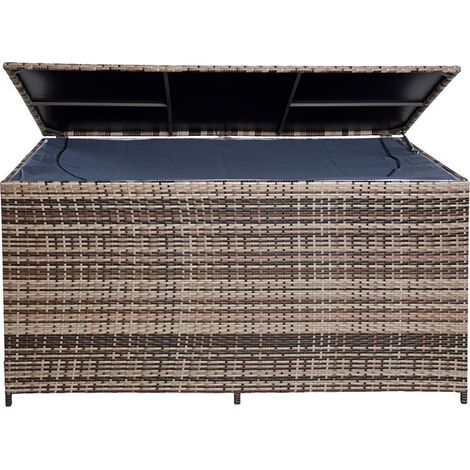 Auflagenbox Poly Rattan 870 Liter XXL Kissenbox Aufbewahrungsbox Beige-Braun