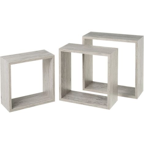 Set de 3 Étagères Murales Carrées en Bois Gris - 30x30x11.7cm (1/4)