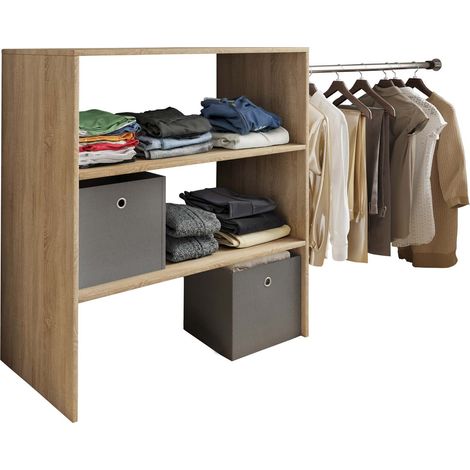 Dacho1 Kleiderschrank Regal mit 1x Kleiderstange 3 Ablagen Eiche dekor.
