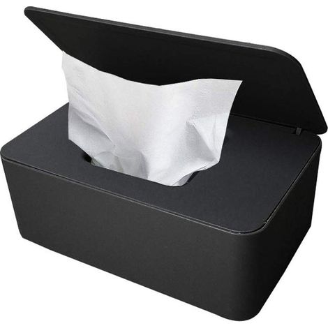 Boîte de rangement, boîte à lingettes humides, boîte à lingettes humides, boîte à mouchoirs en plastique, lingettes pour bébé, boîte à serviettes pour bébé (noir) (1/5)