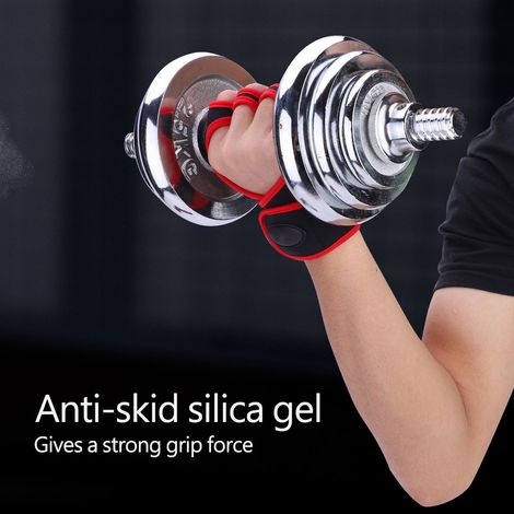 paire de gants de musculation antidérapants à demi-doigts avec protection (rouge, L) (1/5)