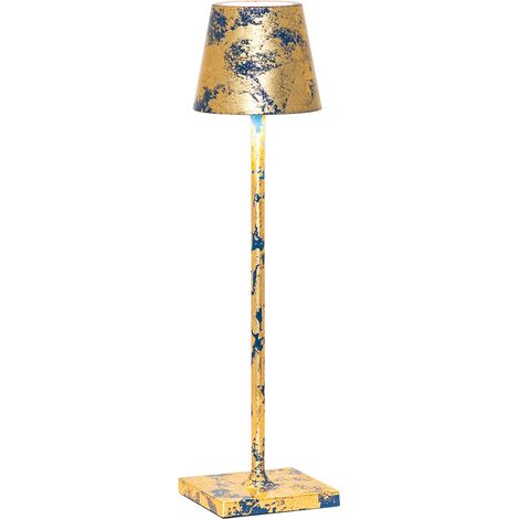 Lampada a led da tavolo Poldina Pro Micro Blu Capri opaco Foglia Oro Craquelè ricaricabile e dimmerabile con batteria fino a 12 ore (1/2)