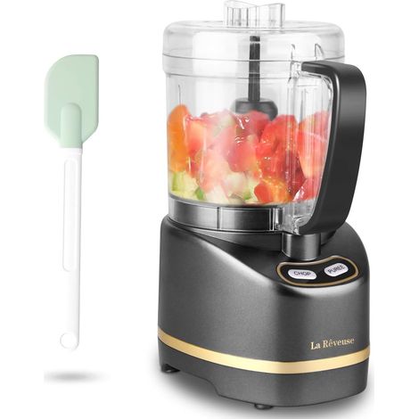 Mini Robot Hachoir 450ml, Électrique Gris Métallique Pour hacher, couper, moudre, mixer, réduire en purée, 2 vitesses pulsées, lave-vaisselle, 1 spatule incluse, 200W, LARB4013B