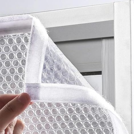 Kit de lámina aislante térmica para ventanas, transparente y resistente al frío, insonorizada y a prueba de polvo, universal para puertas y ventanas (100 x 100 cm), 4,2 metros, velcro, dobladillo blan (1/5)
