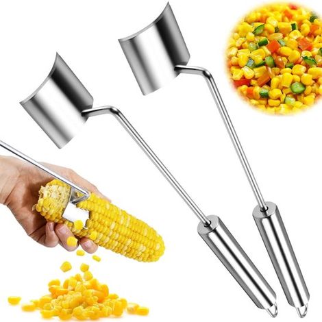 Juego de 2 remaches de acero inoxidable para paja maíz: profesional cortar maíz facilitar extracción granos, Utensilio cocina duradero fácil usar (1/4)