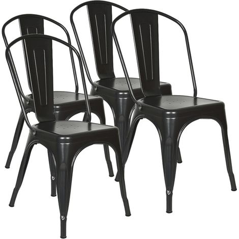 Lot de 4 Chaise de Salle à Manger Industrielle Chaise de Cuisine 45 cm H Empilable Tabouret avec Dossier Jardin Balcon Bistrot Café Salon Exterieur Interieur Noir (1/5)