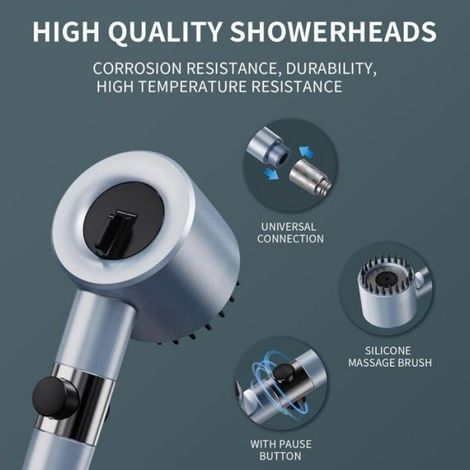 Pommeau Douche Economie Deau 4 Types de Jets Pommeau de Douche Anti Calcaire avec Tuyau Douche 1.5M (Dark blue) (1/4)