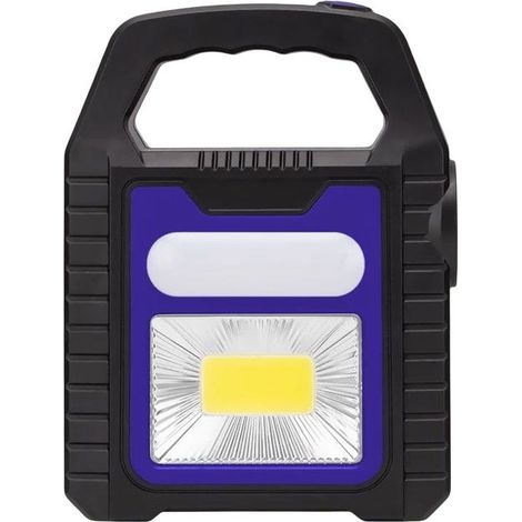 Lampe de travail solaire portable à LED COB étanche, projecteur d'urgence, lampe de poche rechargeable USB pour la randonnée et le camping en extérieur (1 pièce, bleue) (1/5)