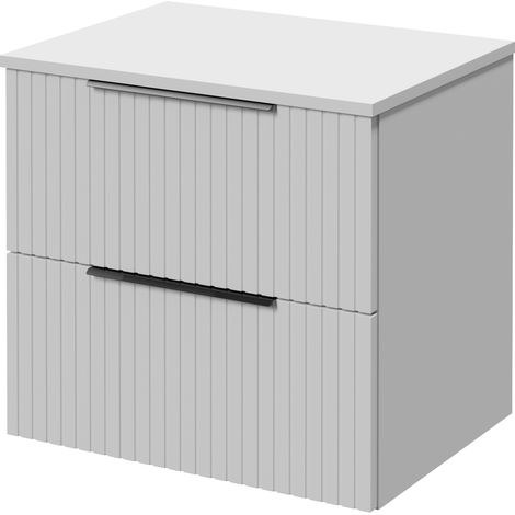 Helix 460 Fluted Satin White 600mm Wall Mounted 2 Drawer Vanity Unit for Countertop Basins