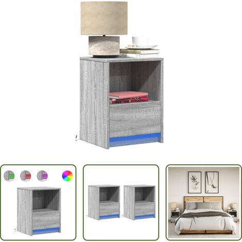 LED-Leuchten - Nachttische mit LED-Leuchten 2 Stk. Grau Sonoma Holzwerkstoff (1/5)