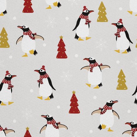 Tela decorativa para exteriores Oxford - Motivo de pingüinos y árboles de Navidad I DX242 (1/5)