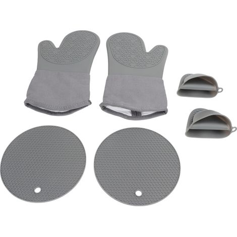 Ensemble de maniques de cuisine antidérapantes et résistantes à la chaleur avec dessous de plat pour four à micro-ondes et placard (gris) (1/5)