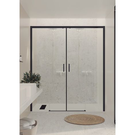BATHME NOEL-2 Mampara Ducha 2 Fijos+2 Correderas Negro Transparente - Medida: 139-143 cm - ref: BF1N2P140