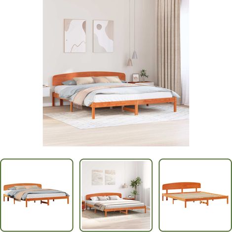 vidaXL Lit pin massif - Cadre de lit avec tête de lit Brun cire 180 x 200 cm Pin massif (1/5)
