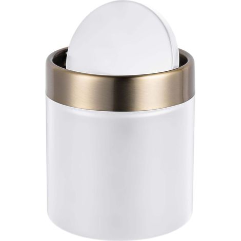 Mini papelera de mesa, 1,5 L, tapa abatible de metal blanco (1/5)