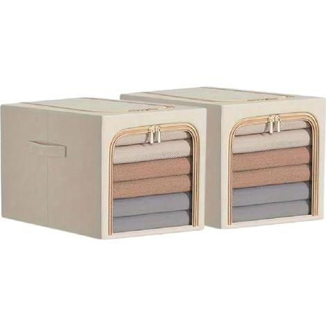 Cesto portaoggetti con finestra trasparente, scatola per riporre vestiti, scatola in tessuto per la casa, organizer per traslochi di abiti, pieghevole, cesto portaoggetti per dormitorio, bianco - 2 pe