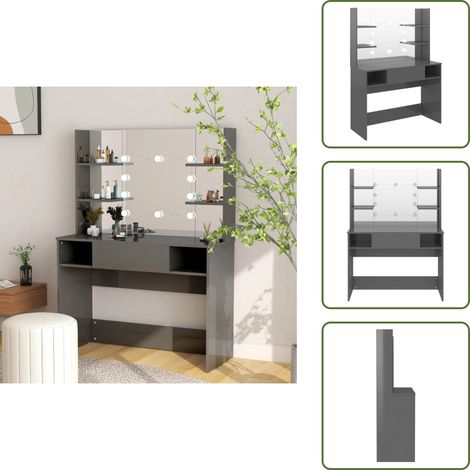Schminktisch LED-Beleuchtung 100x40x135 cm MDF Glänzendes Grau - Schminktisch - LED Beleuchtung - Kosmetiktisch - Makeuptisch - Badezimmermöbel (1/5)