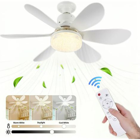 Ventilateur de plafond LED 40 W à intensité variable, culot E27, six pales, 40W, trois températures de couleur, trois vitesses réglables,52cm (1/5)