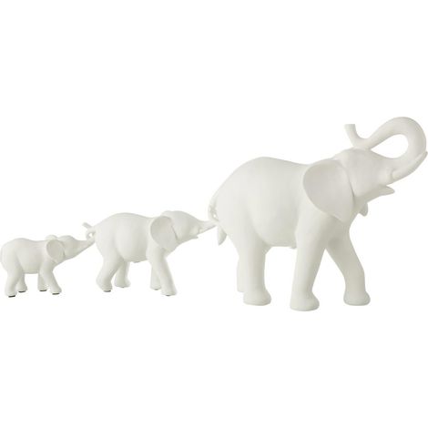Statuette 3 Éléphants en Rang "Burl" 38cm Blanc (1/2)