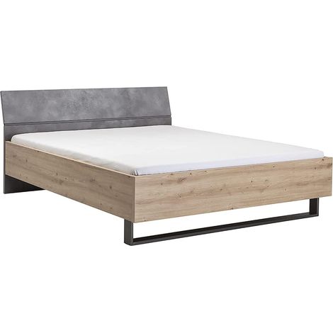 Letto moderno matrimoniale "Lafabrica" struttura in legno rovere e nero con spalliera -Letto (1/4)