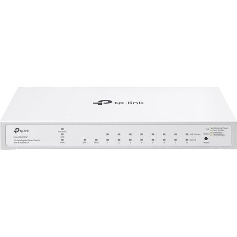 Commutateur Gigabit 10 Ports, 8 Ports Gigabit 802.3af/at PoE+, 2 emplacements SFP Gigabit, Budget PoE Total de 61 W, jusqu'à 30 W de Puissance PoE par Port, Gestion Cloud (1/5)
