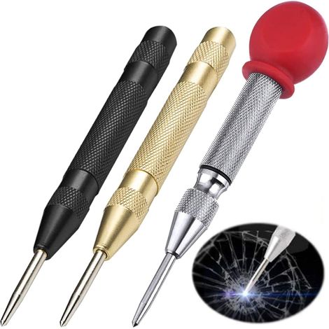Poinçon central, 3pc Poinçon central automatique avec capuchon de protection pour embout(argent+or+noir) (1/5)