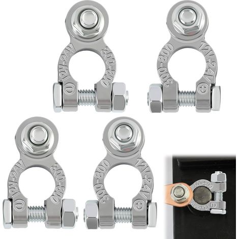 4 Pcs Battery Terminals, Car Battery Terminal Connectors Clamps 12V/24V Positive Negative Universal Heavy Duty Stud Type Aluminium Alloy for Marine, Motorcycles, Cars, RVs, Boats, Ships (1/5)