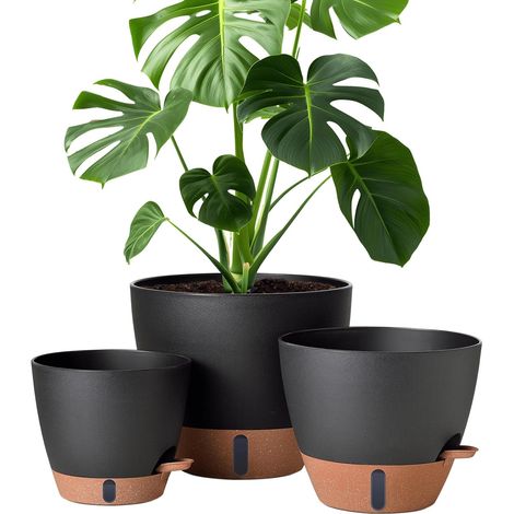 Macetas de Autorriego 30/25/20 cm (12/10/8") - Grandes Jardineras de Plástico con Indicador de Nivel de Agua y Depósito, para Plantas de Interior y Exterior (1/5)