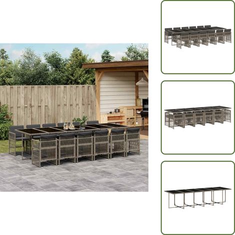 Mesa de jardín - vidaXL Set comedor de jardín con cojines 13 pzas ratán sintético gris - Ratán sintético