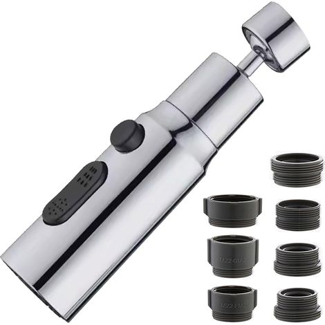 Aerator Tap Extension M24 M22, Sink Faucet Aerator with 3 Modes, Shower Head Sink Nozzle for Kitchen/Room 360° Swivel, Water Saving Extension Faucet, Extended Filter with 7 Adapters (1/5)