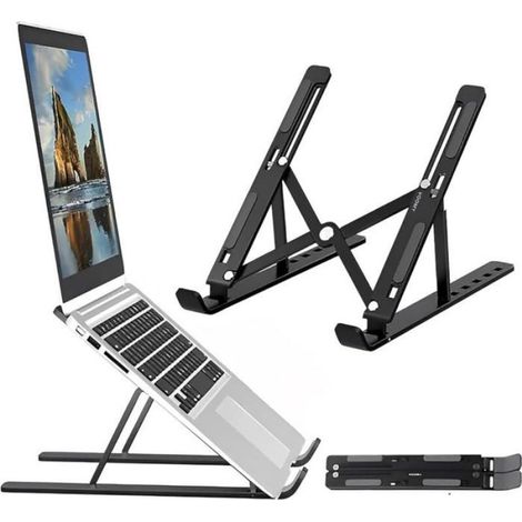 Support Pour Ordinateur Portable - Réglable En Hauteur Sur 6 Niveaux - Structure Creuse Pour Dissipation De Chaleur - Pliable Et Léger - Noir - 1 Pièce (1/4)