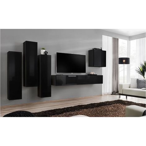 Ensemble meuble TV mural  - Switch III - 330 cm  x 160 cm x 40 cm - Noir - Livraison gratuite