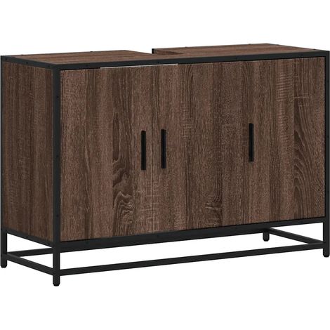 Armoire de lavabo rétro élégante salle de bain 90 x 33 x 60 cm grand espace de rangement style industriel en bois marron