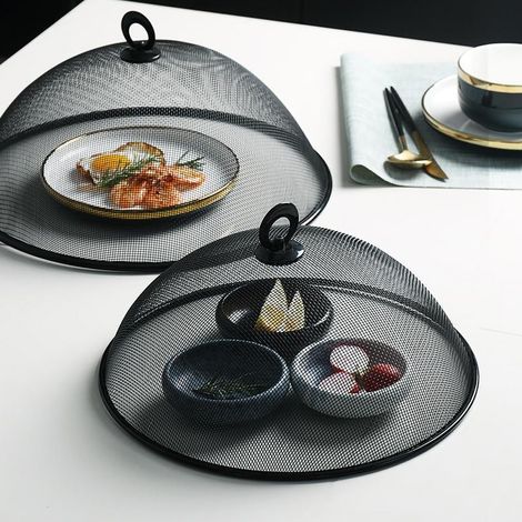 Couvercle alimentaire en maille fine rotatif à 180 degrés, grille de protection noire ronde avec poignée pour salle à manger (1/5)