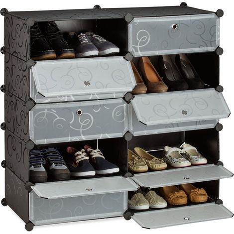 Meuble Chaussures Cubes Rangement 10 casiers Plastique Chaussures modulable DIY HxlxP: 90x94x37 cm, Noir (1/5)