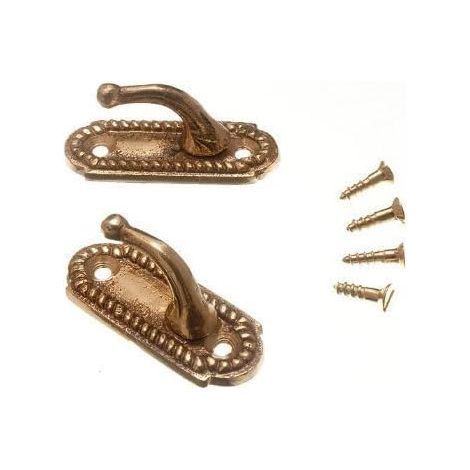 Rideau Tie retiens Crochets géorgiennes laiton plaqué 45Mm + Vis 1 Paire