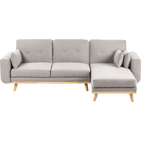 Corner Sofa Bed 3 Seater KAARINA Fabric Grey Left Hand (1/5)