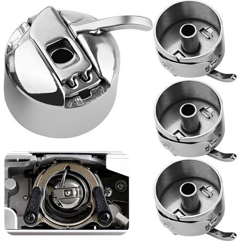 Juego de 4 cajas para bobinas - Acero inoxidable - Para máquinas de coser de carga frontal - Compatible con Brother, Singer y Janome - Plateado - 22,75 mm (1/5)