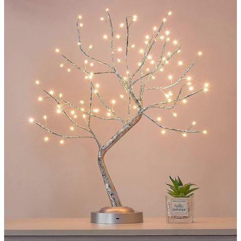 Árbol bonsái con luz LED, temporizador, funciona con USB y pilas, ramas ajustables, árbol artificial iluminado para el hogar. (1/5)