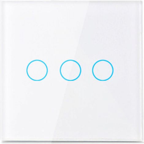 Interrupteur tactile blanc à 3 voies, 86 mm x 86 mm x 35 mm, un interrupteur à capteur tactile pur avec panneau en verre, interrupteur d'éclairage. (1/5)