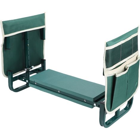 Siège à genoux de jardin avec 2 pochettes à outils, tabouret de jardinage pliable et réglable en hauteur, banc pour s'agenouiller et s'asseoir, vert (1/5)
