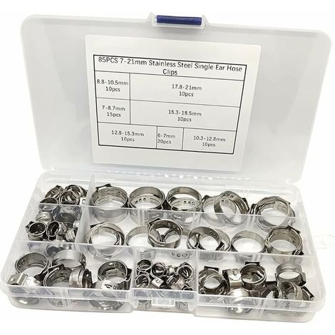 85 pezzi fascette stringitubo regolabili in acciaio inox 304 da 7 a 21 mm per tubi idraulici. fornitura di acqua e autoveicoli (tipo 2) (1/5)